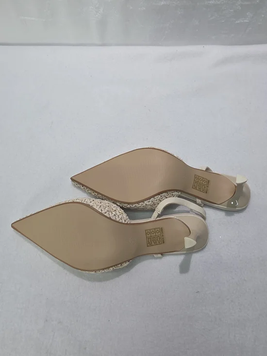 Woven Pointed Toe Slingback Heels - Cream - Picture 5 of 7